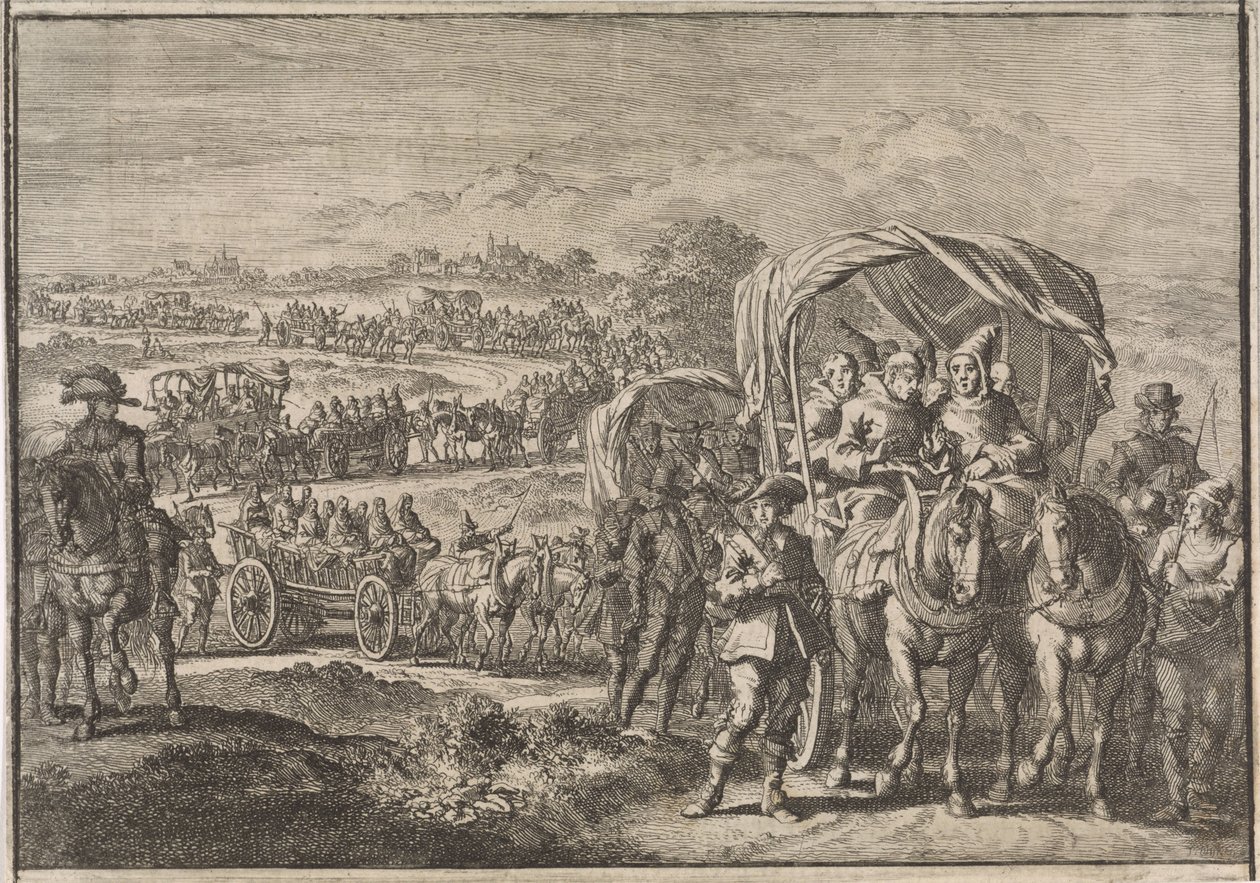 Monniken uit Noord-Brabant vluchten naar Antwerpen, 1637 door Jan Luyken (attributed to)