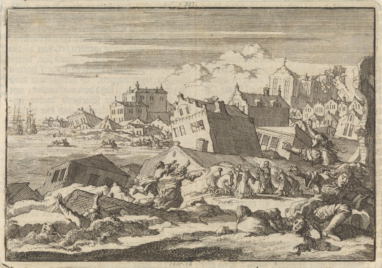 Aardbeving op Jamaica waarbij de stad Port Royal wordt vernietigd, 1692 door Jan Luyken