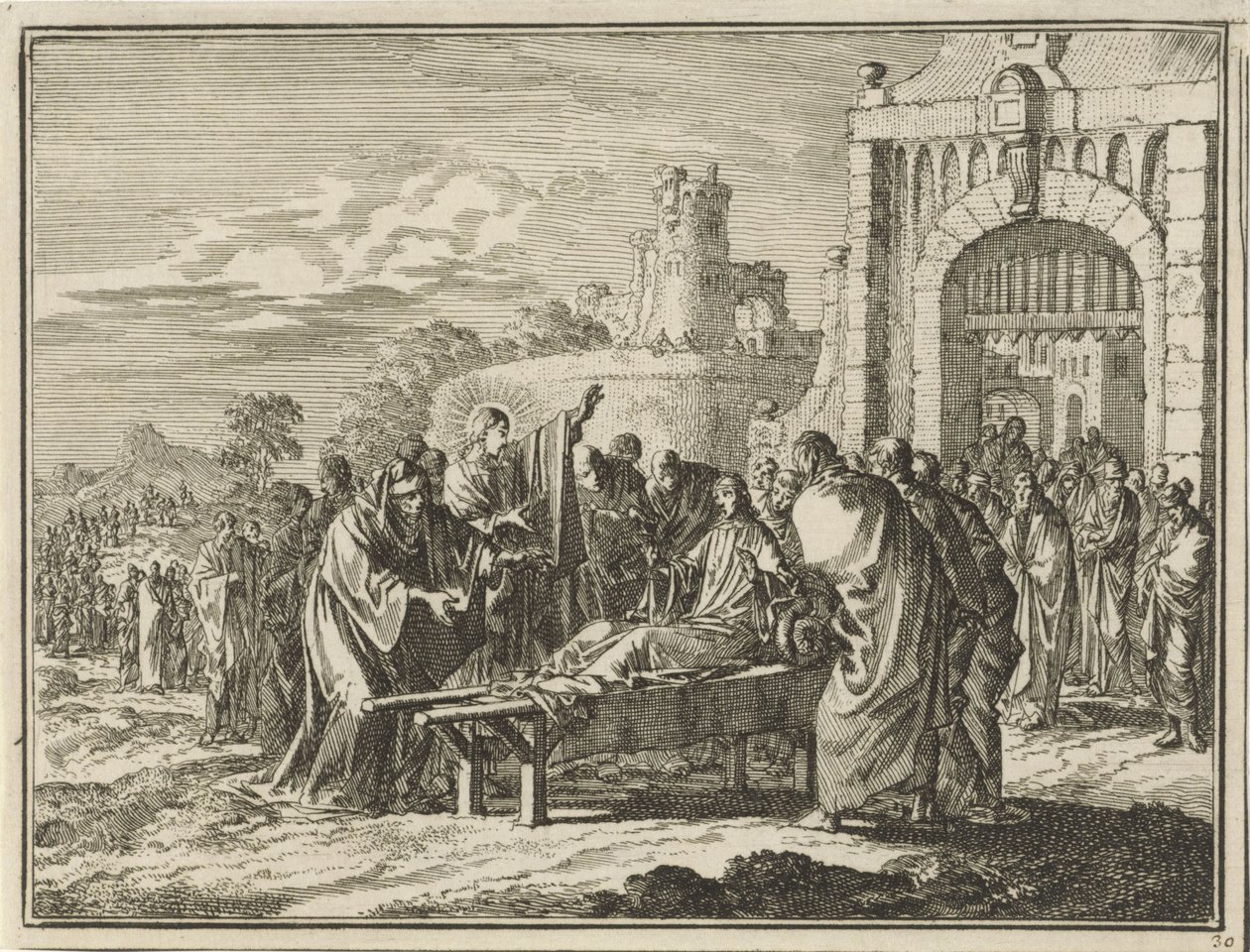 Christus wekt de zoon van de weduwe te Naïn op door Jan Luyken