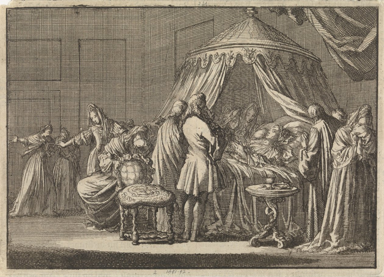 Dood van Maria II Stuart, koningin van Engeland, 1695 door Jan Luyken