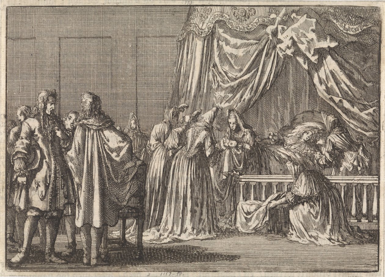 Geboorte van de zoon van koning Jacobus II van Engeland, 1688 door Jan Luyken