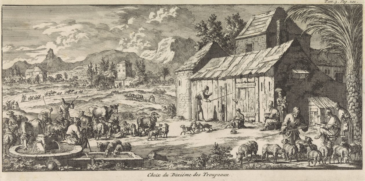 Herders staan een tiende deel van hun kudde af door Jan Luyken