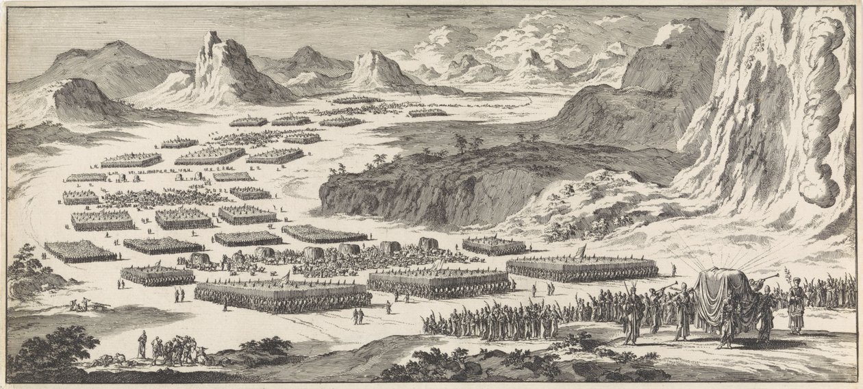 Legertocht van de twaalf stammen van Israël met het tabernakel door Jan Luyken