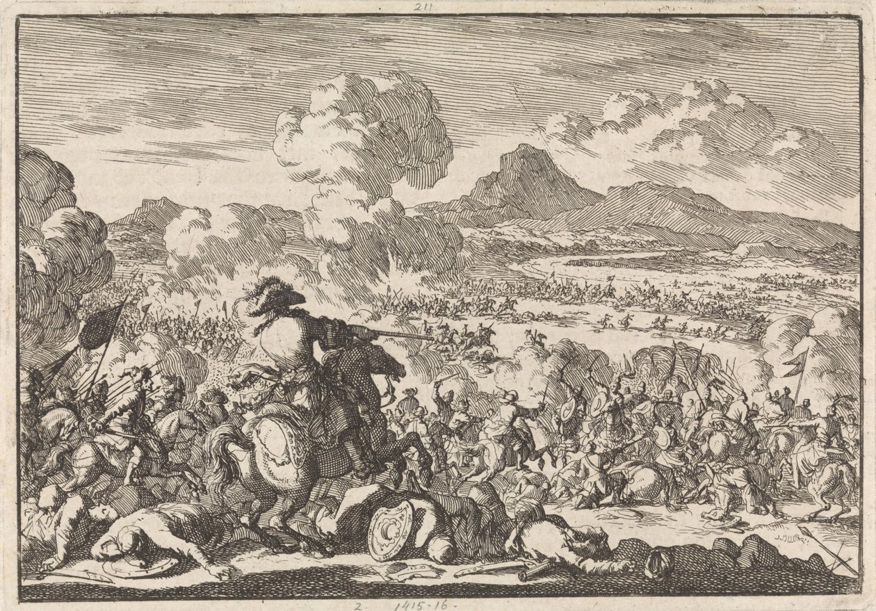 Overwinning van prins Eugenius op de Turken aan de Tisza, 1697 door Jan Luyken