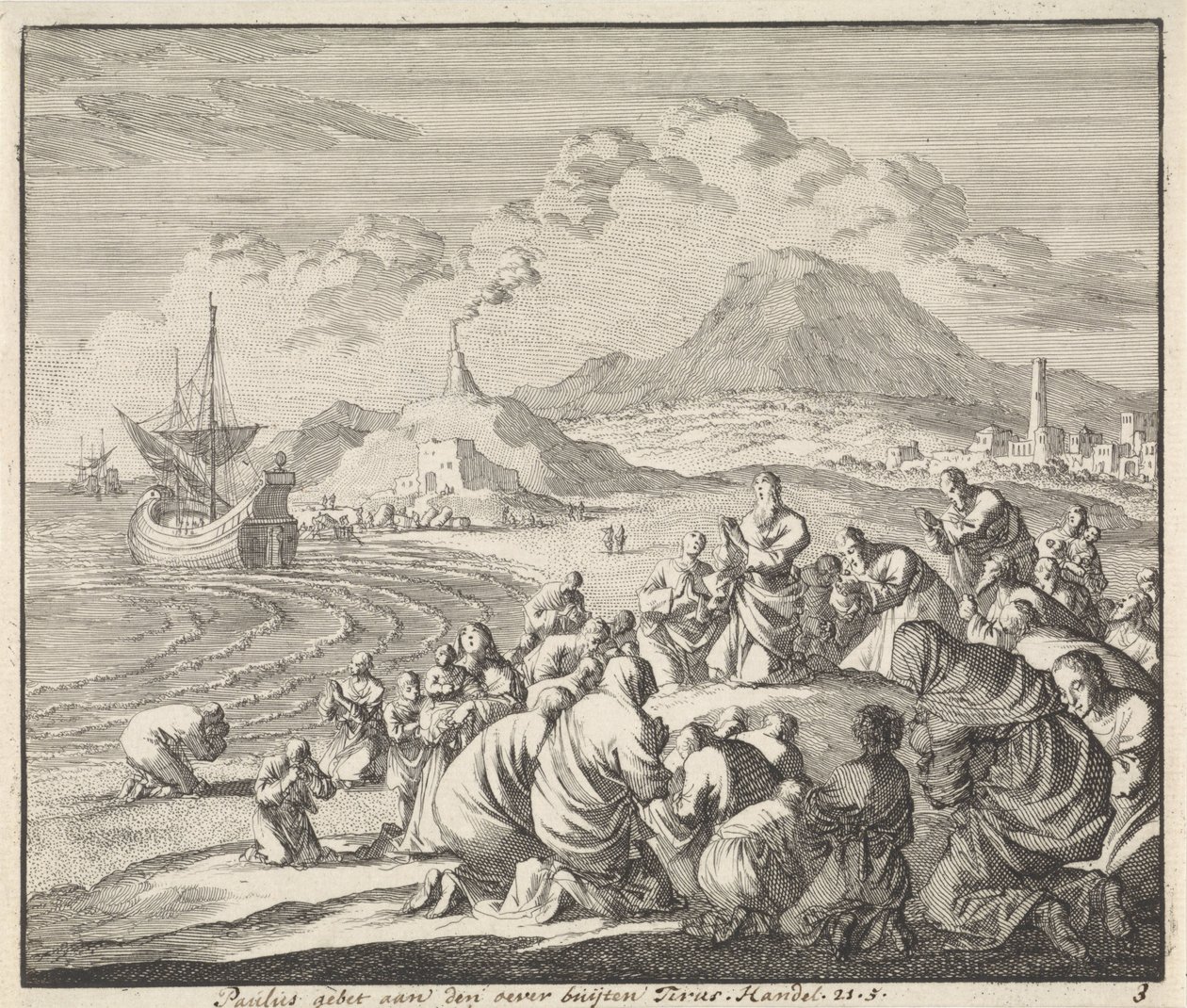 Paulus bidt bij het strand van Tyrus door Jan Luyken