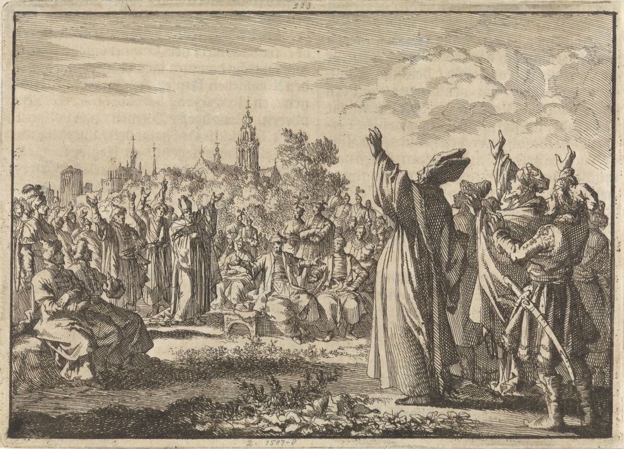 Poolse Rijksdag waarin door de ene partij Augustus II de Sterke en door de andere partij Frans Lodewijk van Bourbon-Conti tot koning wordt uitgeroepen, 1697 door Jan Luyken