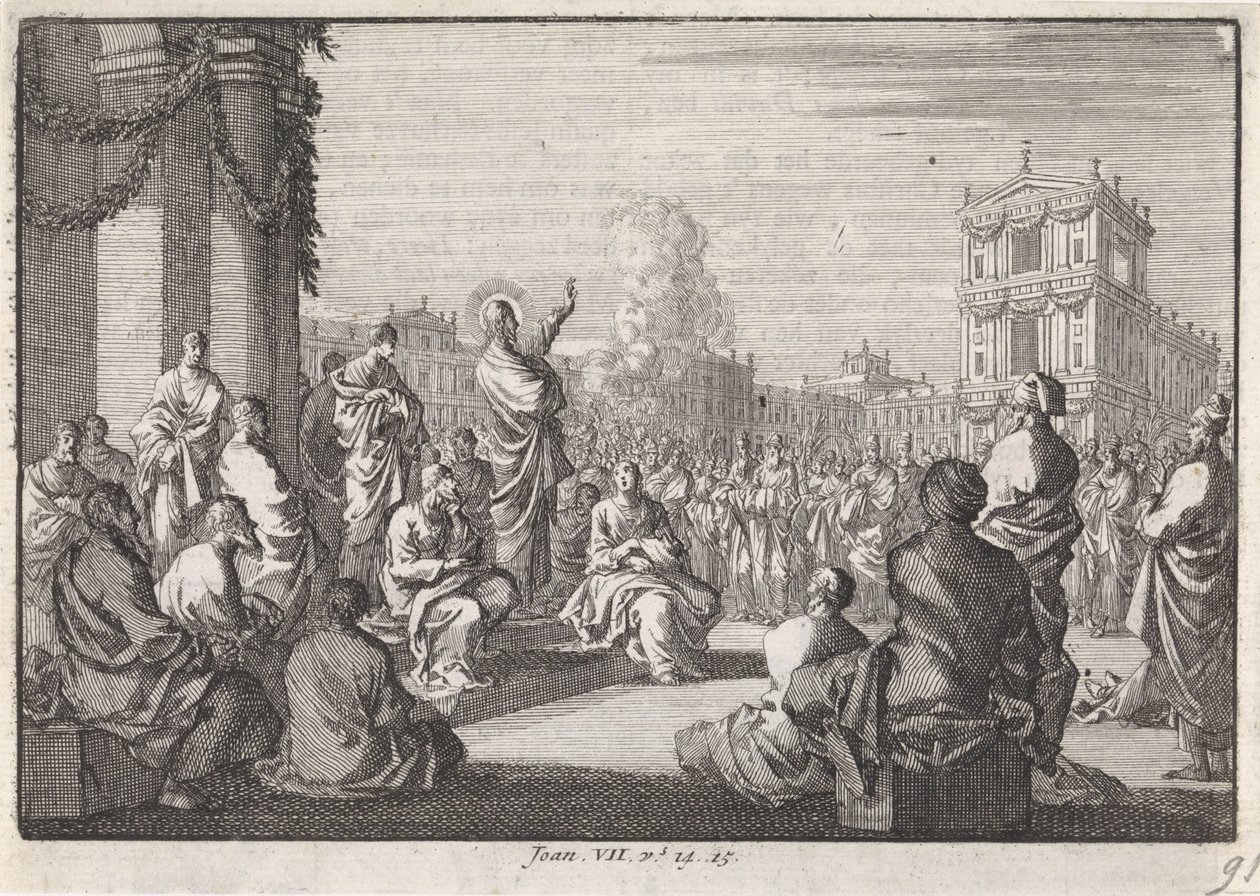 Preek van Christus voor de tempel door Jan Luyken
