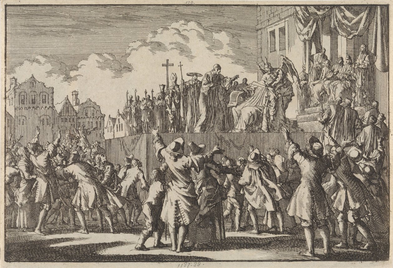 Straattoneel te Aberdeen waarin de katholieke godsdienst wordt bespot, 1689 door Jan Luyken