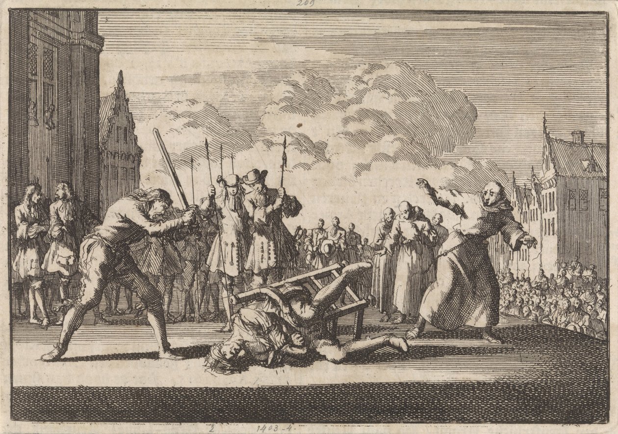 Te Mainz wordt de keizerlijke opperkrijgscommissaris Cronsbruck onthoofd, 1691 door Jan Luyken