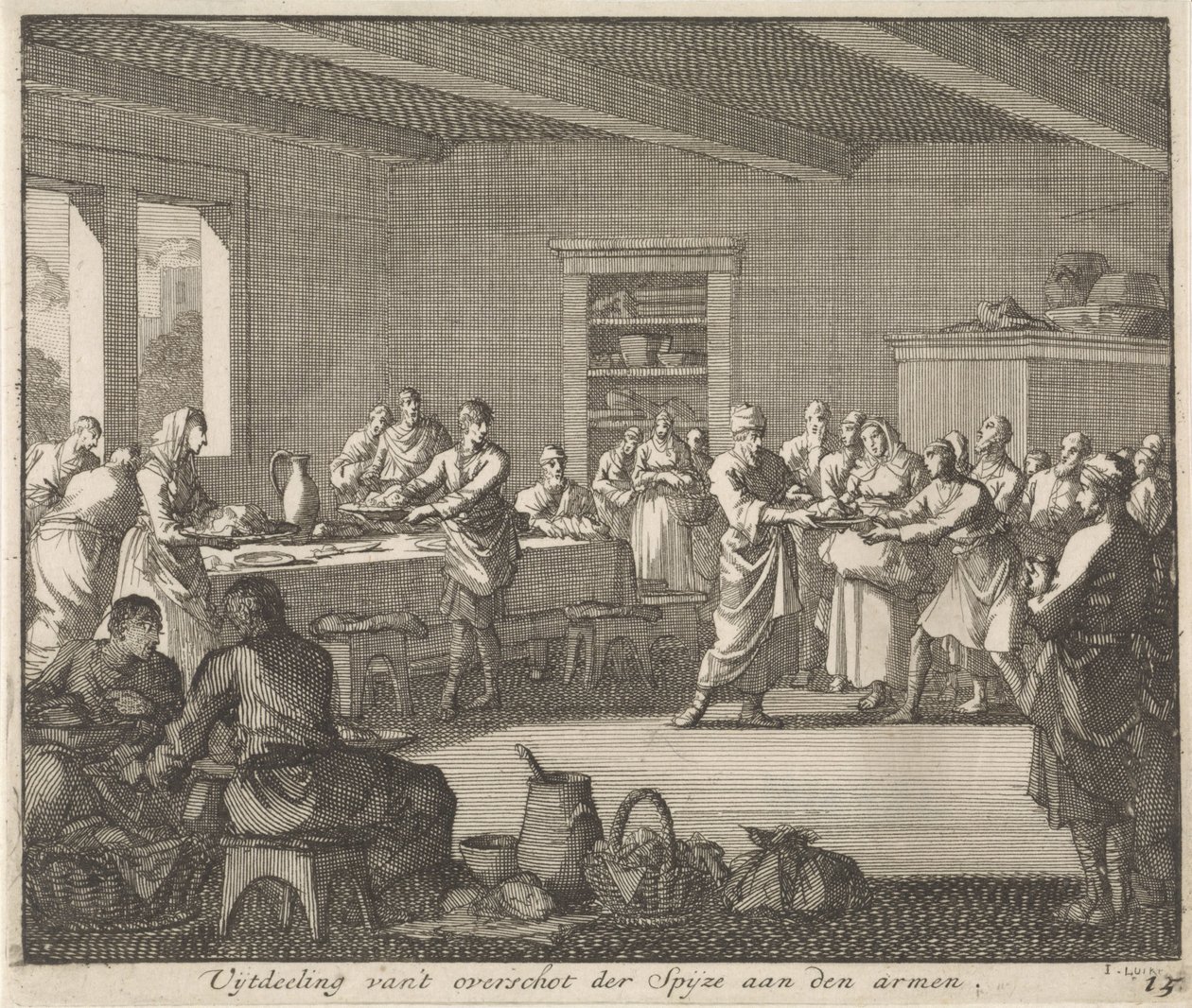 Uitdelen van voedsel aan de armen door Jan Luyken