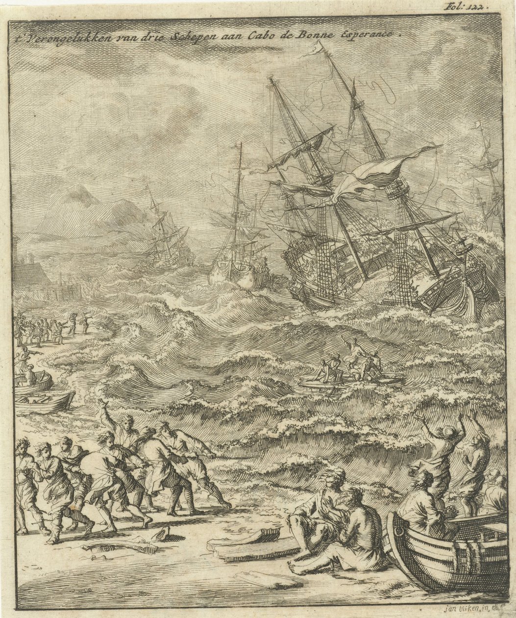 Vergaan van schepen aan de Kaap de Goede Hoop, 1693 door Jan Luyken