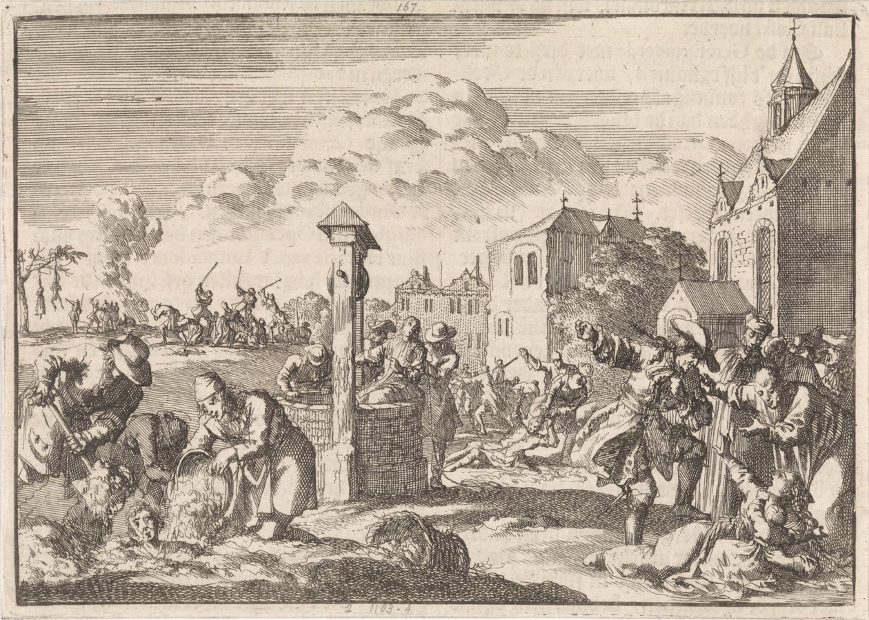 Vervolging van protestanten door Marsaut te Niort, 1682 door Jan Luyken