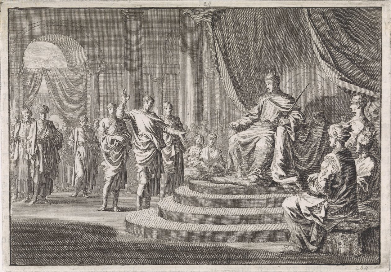 Zerubbabel voor koning Darius door Jan Luyken
