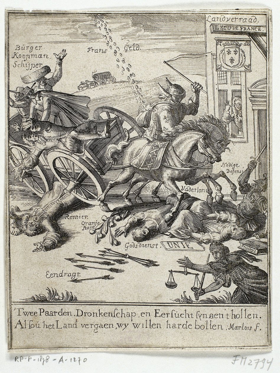 Spotprent op de vermeende Fransgezindheid van Amsterdam, 1690 door Jan Marlois