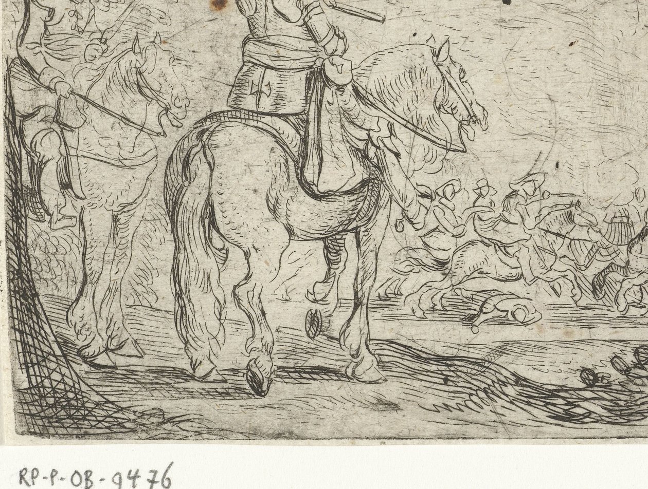 Twee ruiters bij een cavaleriegevecht door Jan Martszen de Jonge