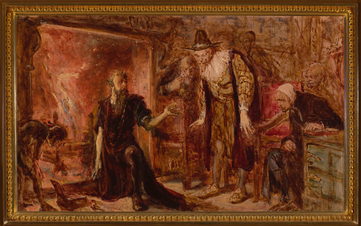 De alchemist Sędziwój en Sigismund III, schets door Jan Matejko