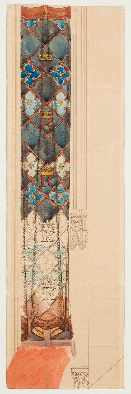 Kartonskizze für die Polychromie der Marienkirche - Fries mit geometrischem Muster door Jan Matejko