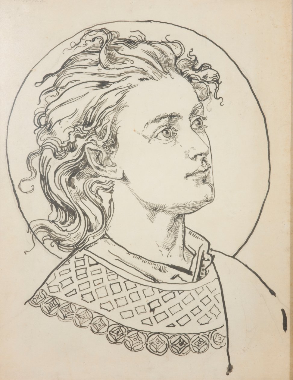 Karton voor de polychromie van de Mariakerk – Borstbeeld van een engel door Jan Matejko