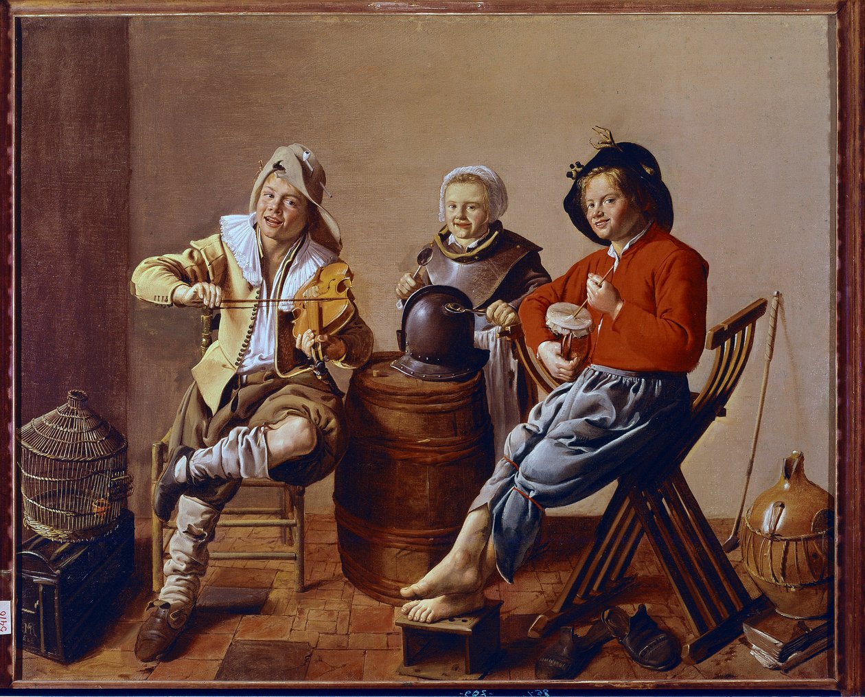 Twee jongens en een meisje maken muziek door Jan Miense Molenaer