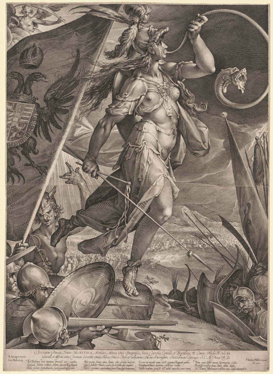 Bellona leidt de legers van de keizer tegen de Turken, 1600 door Jan Muller