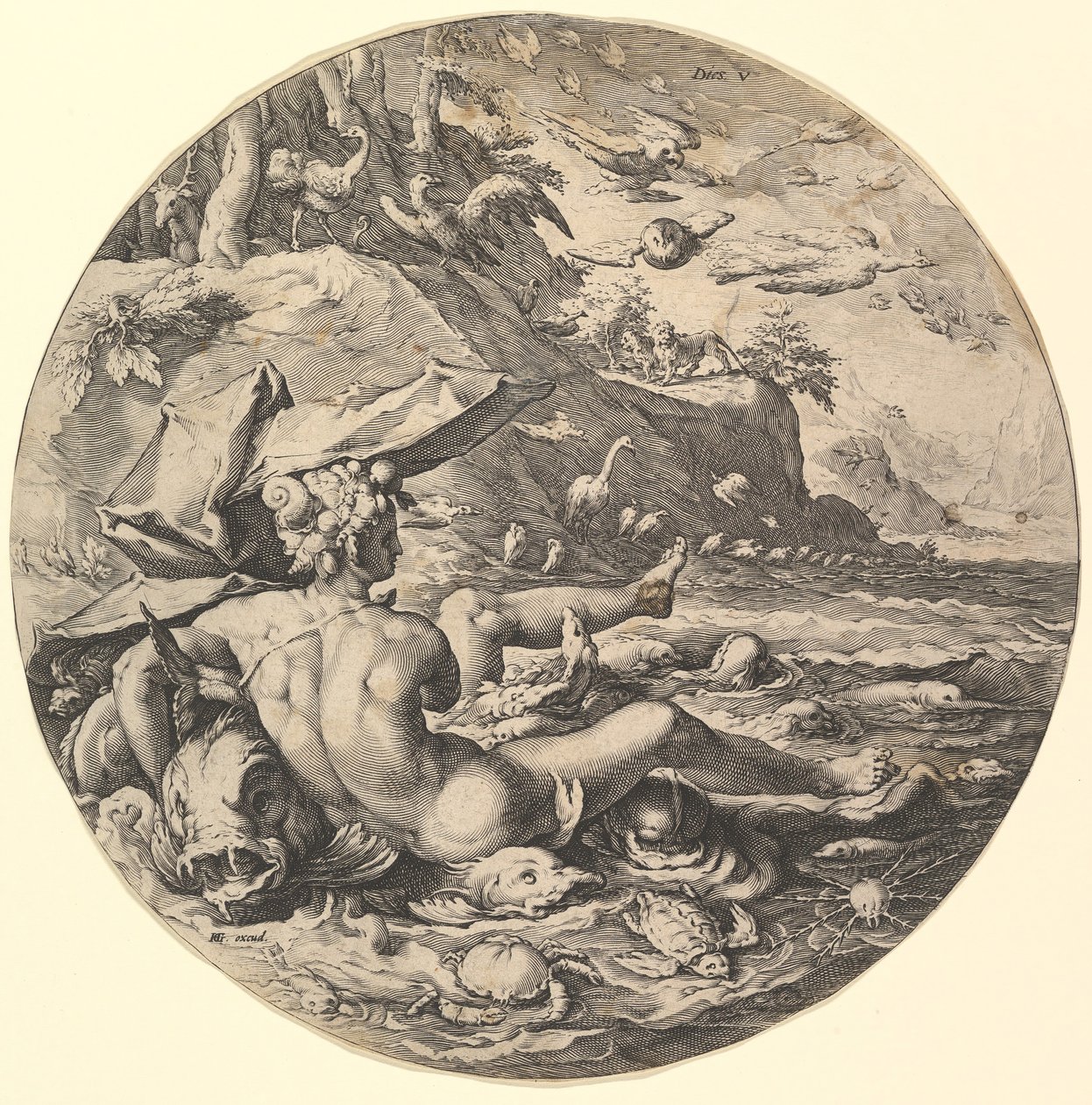 De Vijfde Dag Dies V, uit de serie De Schepping van de Wereld door Jan Muller