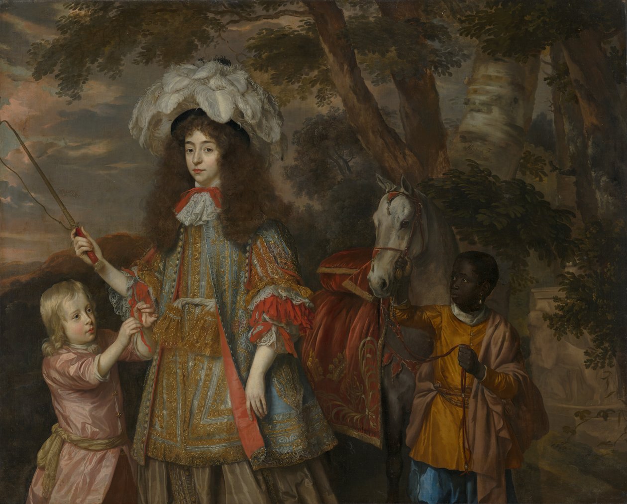 Portret van Maria van Oranje (1642-1688), met Hendrik van Zuijlestein (d. 1673) en een Dienaar door Jan Mytens or Mijtens