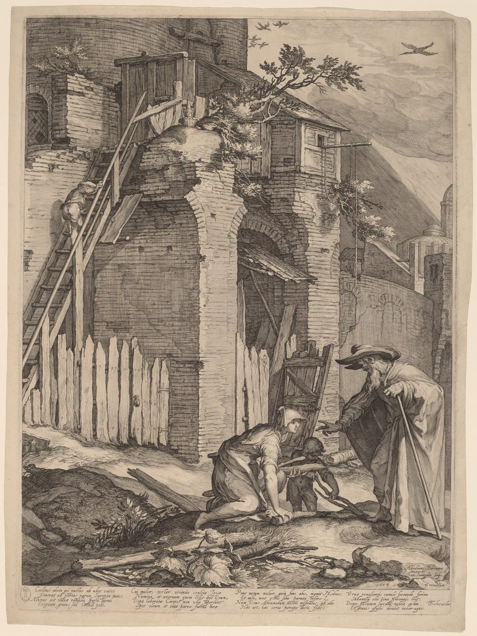 De profeet Elia met de weduwe van Zarefat door Jan Pietersz Saenredam, after Abraham Bloemaert