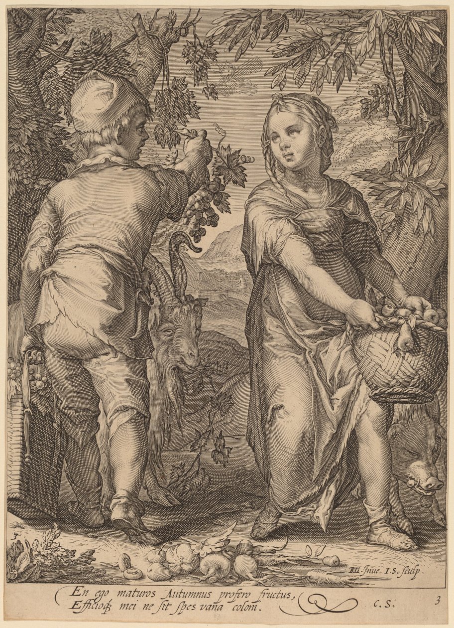 Herfst door Jan Pietersz Saenredam after Hendrik Goltzius