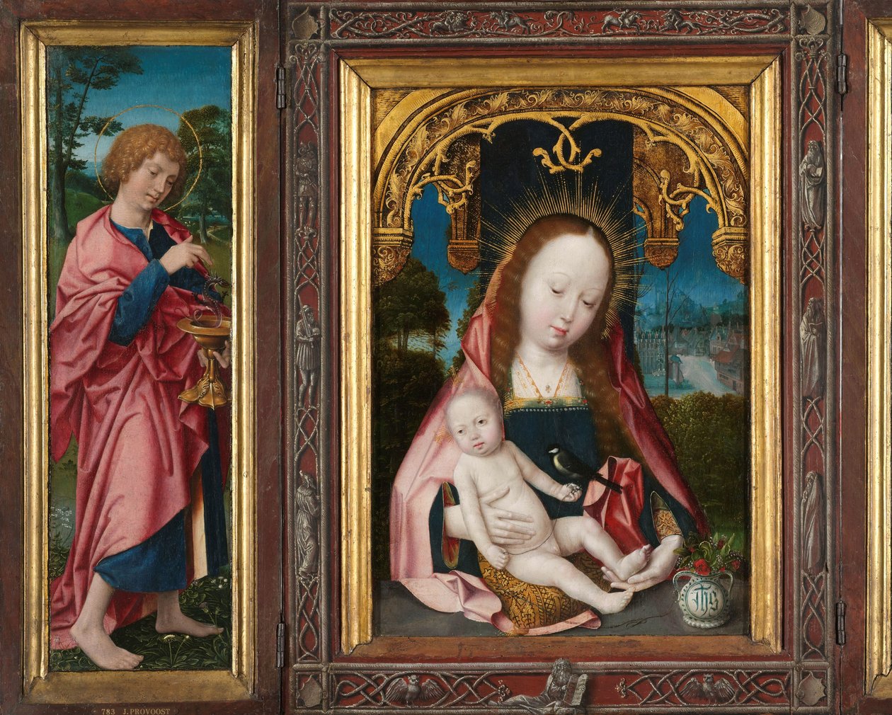 Drieluik met Maria en Kind, Sint Johannes de Evangelist (linkervleugel ...