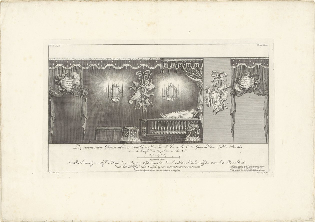 Rechterzijde van de zaal met het praalbed van prins Willem IV, 1751 door Jan Punt