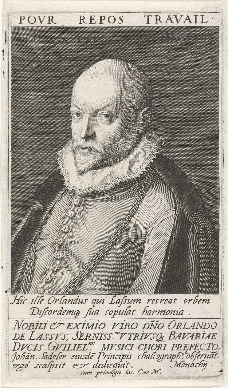 Portret van de componist Orlando di Lasso 1532-1594, 1593 door Jan Sadeler