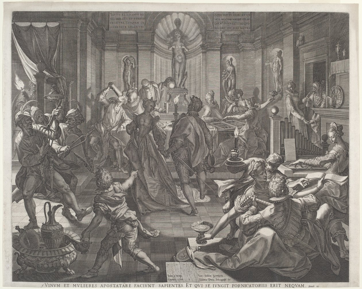 Een Plezierhuis door Jan Sadeler I, after Joos van Winghe