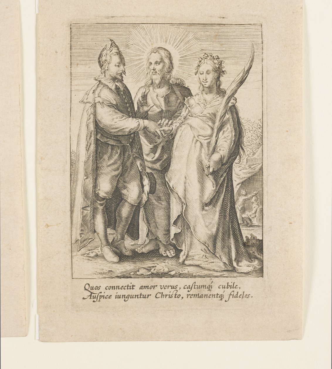 Een huwelijk uitsluitend gebaseerd op pure en kuise liefde, wat door Christus wordt gezegend door Jan Saenredam