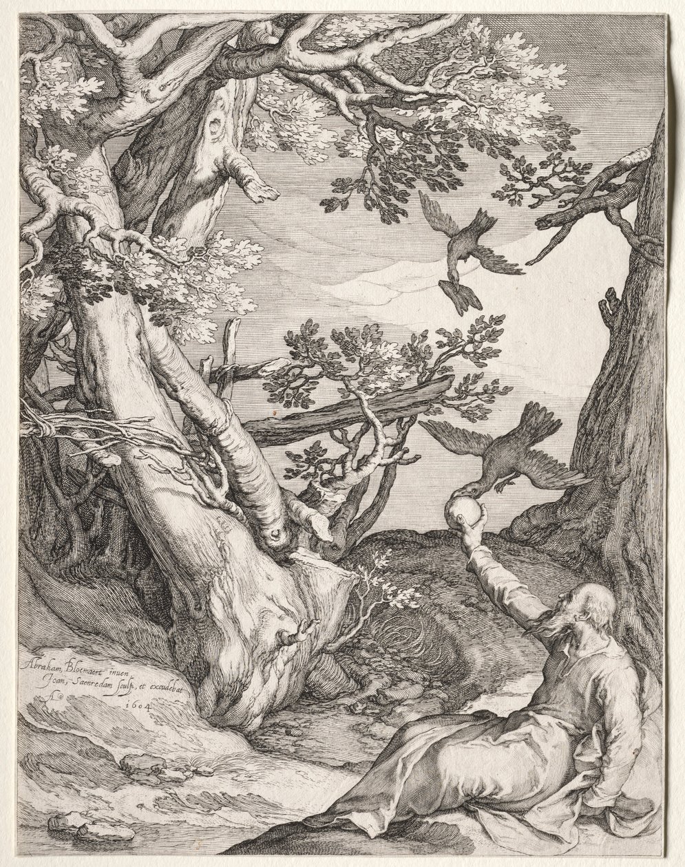 Elia in de Wildernis Gevoerd door Raven, 1604 door Jan Saenredam