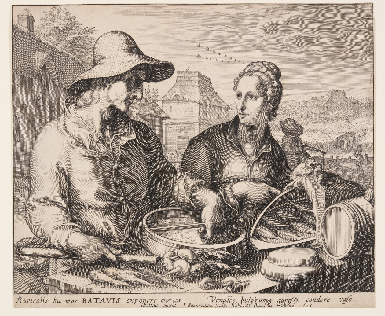 Boer en zijn vrouw op de markt door Jan Saenredam