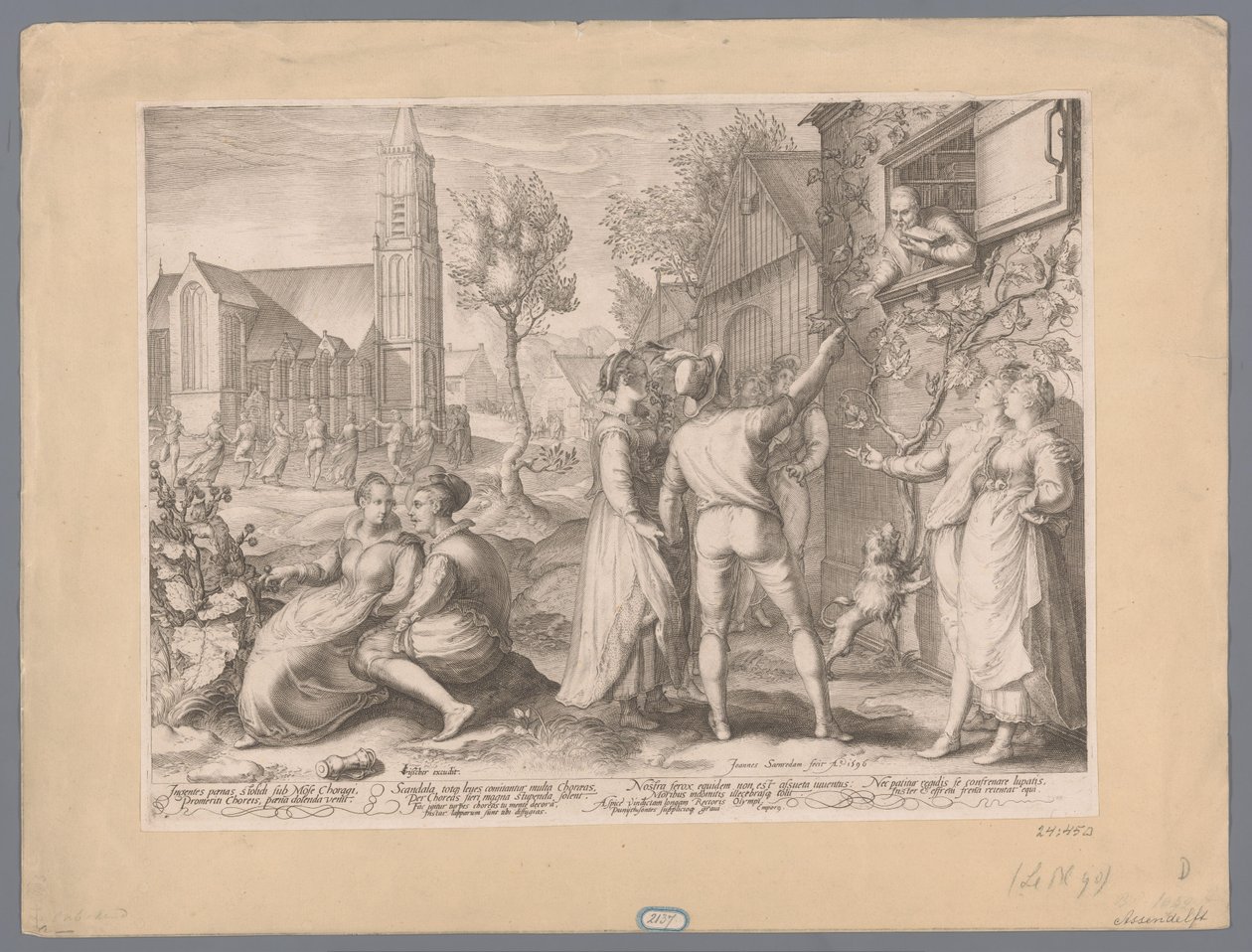 Jonge paren die plezier maken en dansen, 1596 door Jan Saenredam