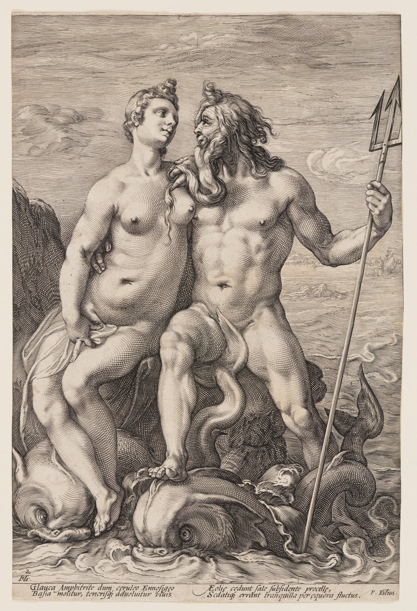 Neptunus en Amphitrite, uit Drie gepaarde goden en godinnen door Jan Saenredam