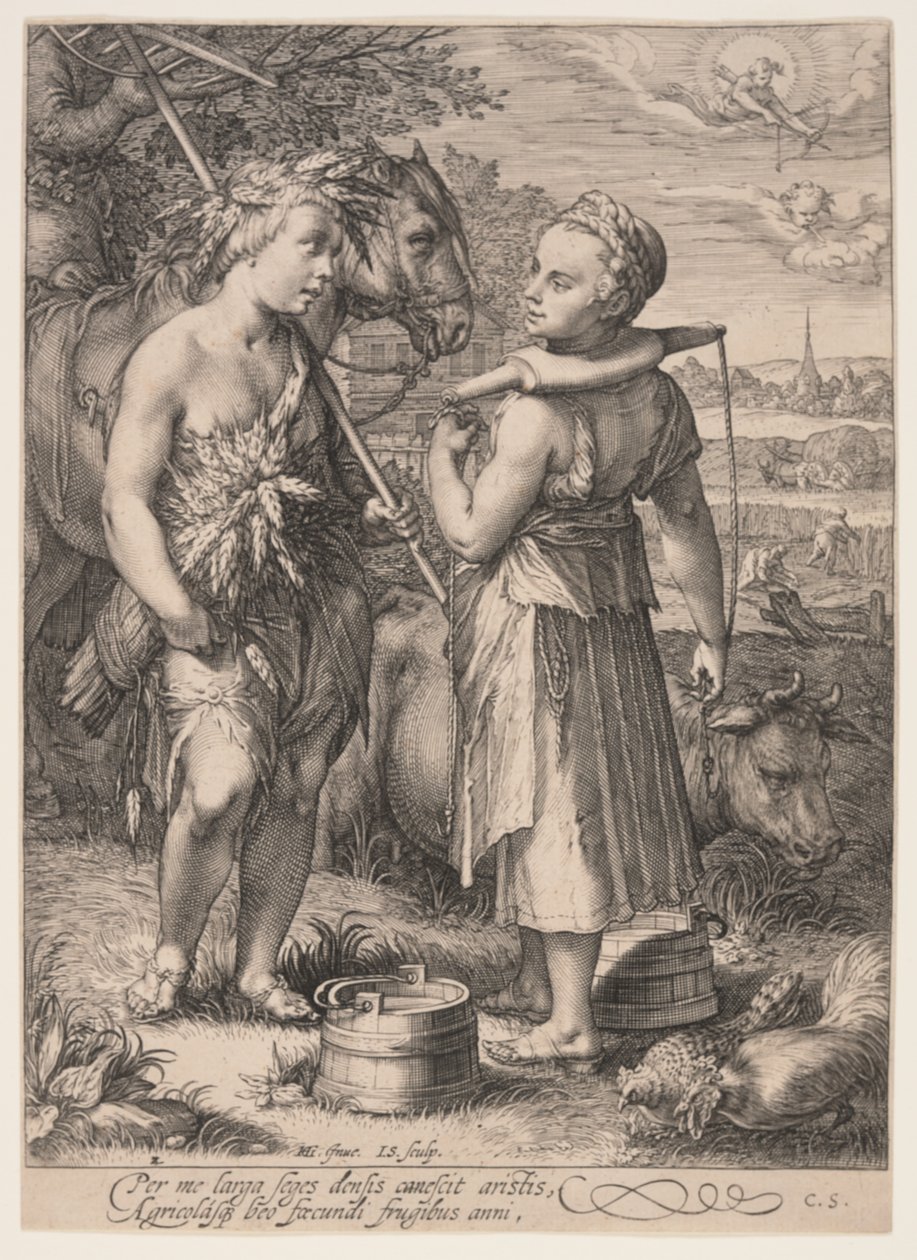 Zomer (Jongen met korenschoof en meisje met juk), uit De vier seizoenen door Jan Saenredam