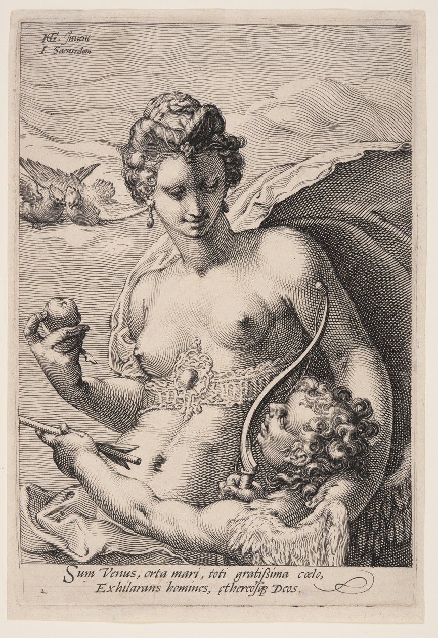 Venus en Cupido, uit Drie Godinnen door Jan Saenredam