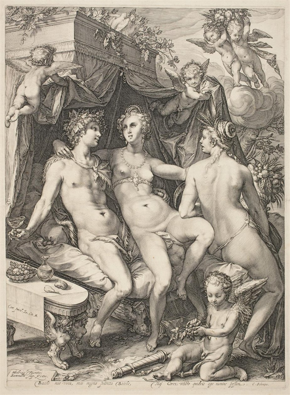 Venus op een Bank tussen Bacchus en Ceres door Jan Saenredam