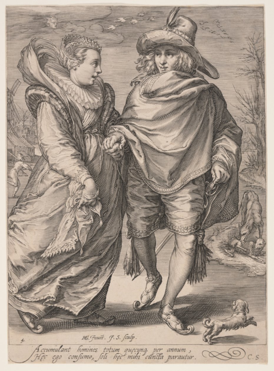 Winter (Jong paar schaatst), uit De vier seizoenen door Jan Saenredam
