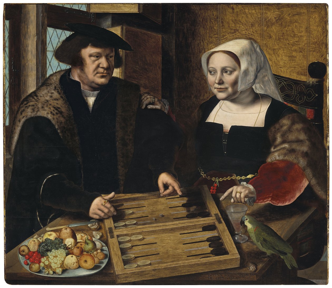 Portret van een koppel dat trictrac speelt door Jan Sanders van Hemessen