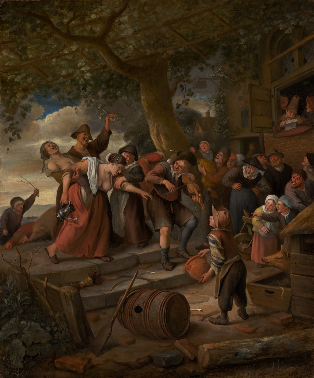 “Een varken hoort in het hok” door Jan Steen