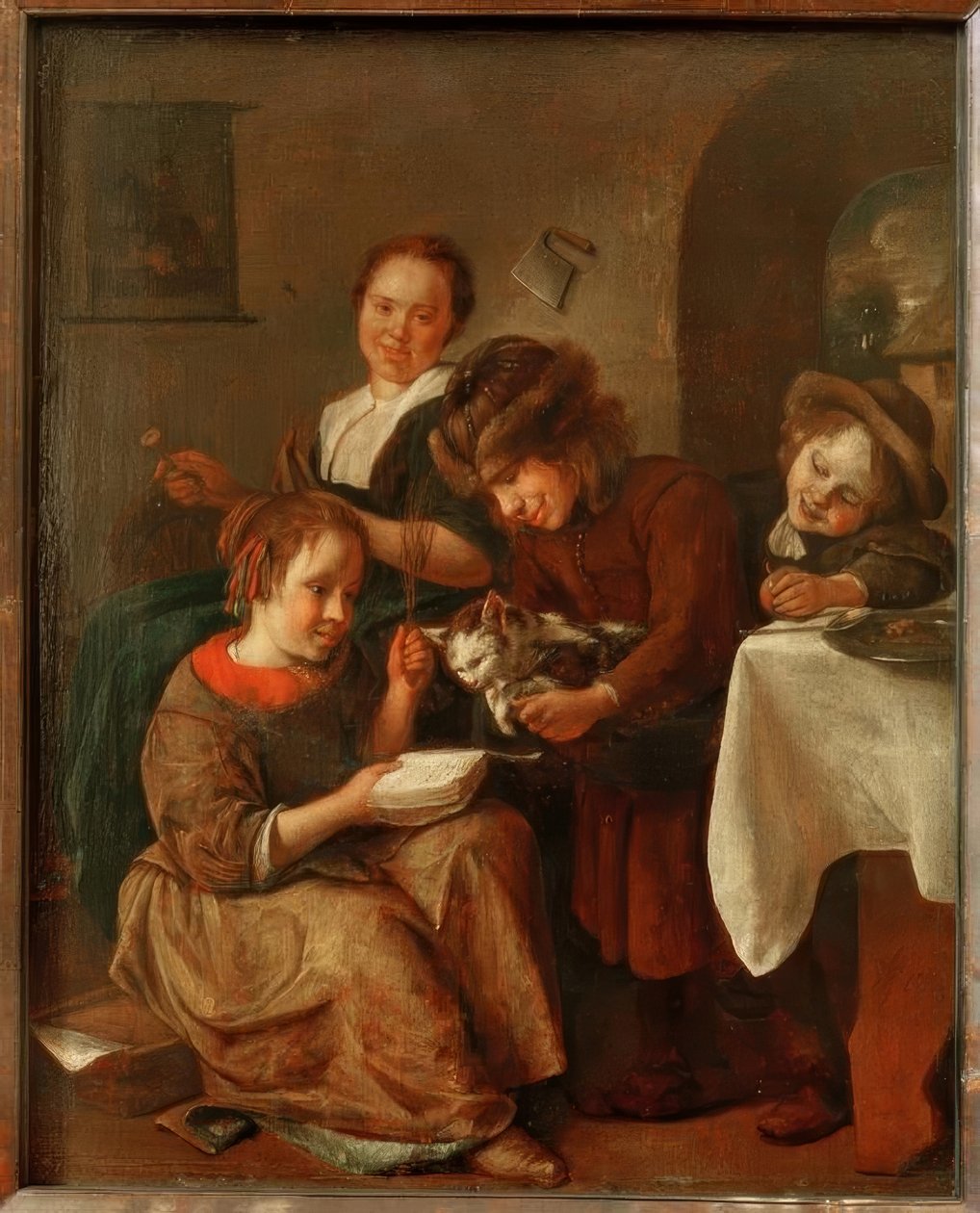 Kinderen leren een kat lezen door Jan Havickszoon Steen