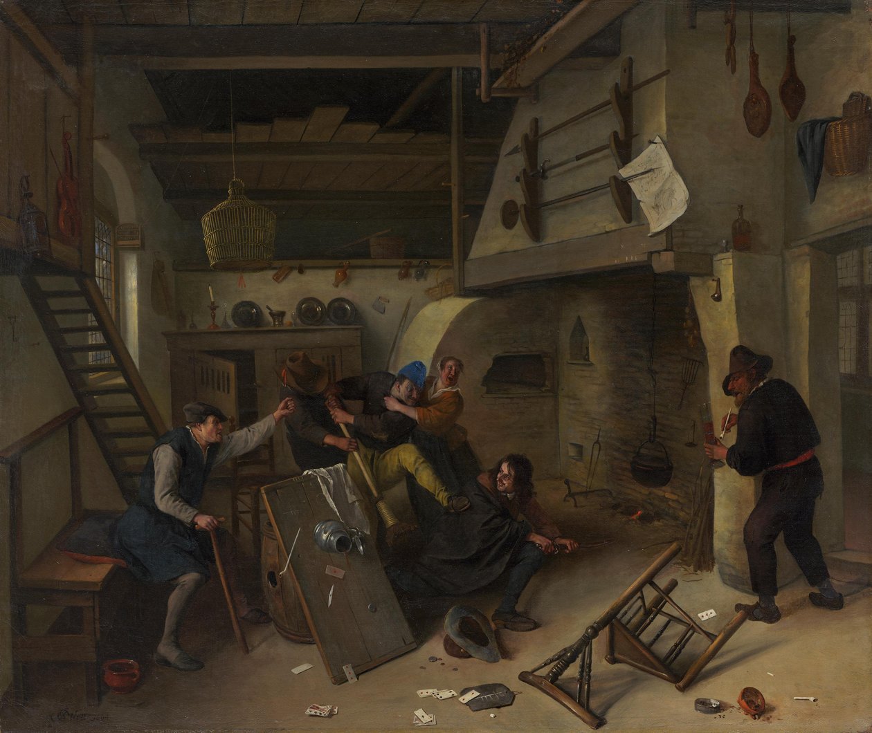 Vechtpartij in een herberg door Jan Steen