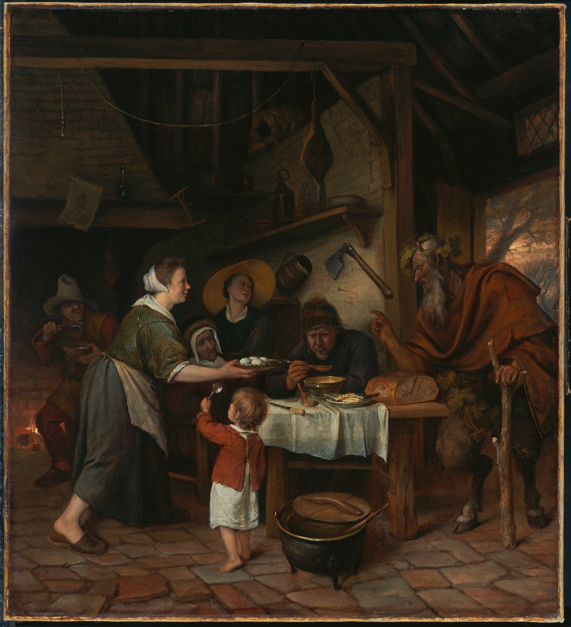 De sater en de boerenfamilie door Jan Steen