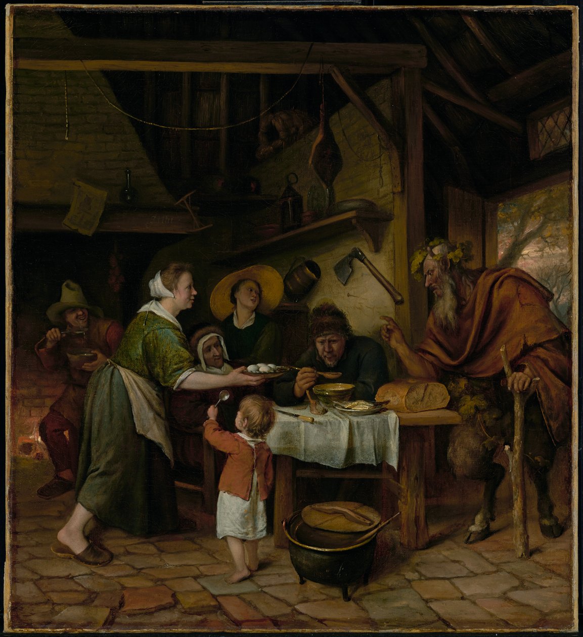 De sater en de boerenfamilie door Jan Steen