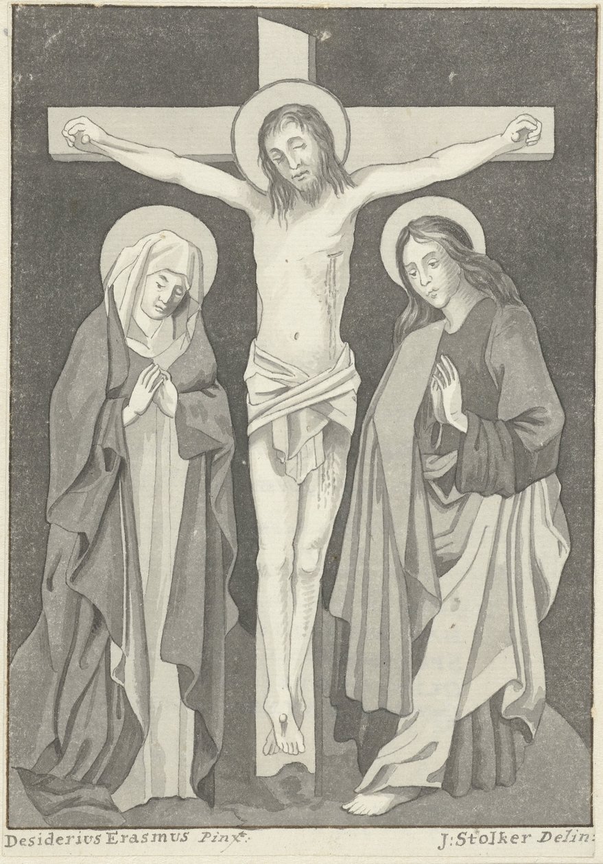 Christus aan het kruis met Maria en Johannes door Jan Stolker (signed by artist)