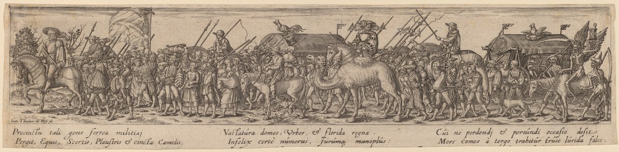 Legertrein en Dood door Jan Theodor de Bry after Erhard Schön