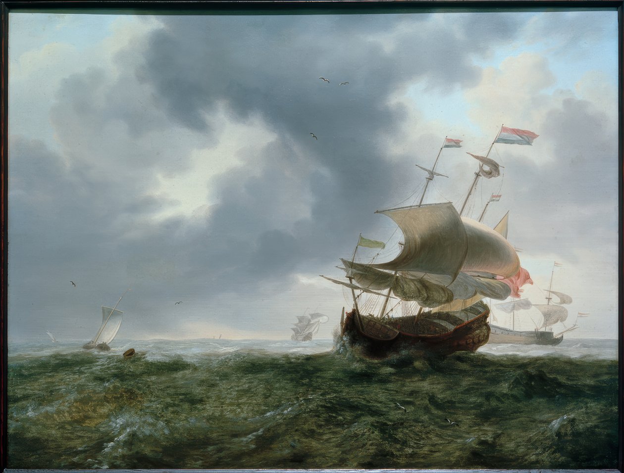 Oorlogsschepen en Vissersboten in Stormachtige Zee door Jan Theunisz. Blanckerhoff